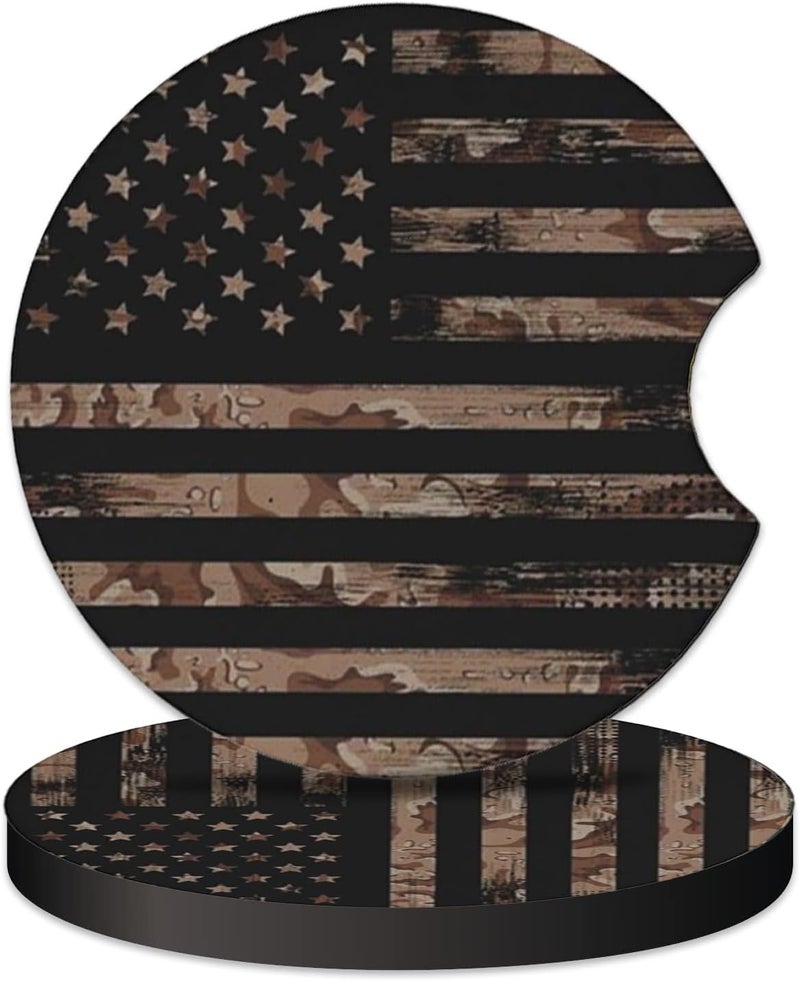 KARREAL 2 Pcs Car Cup Coasters, Wood Grain American Flag Universal Non-Slip Rubber Car Coasters for Cup Holders 2.75 inch, Car Interior Accessories for Men - Image 1